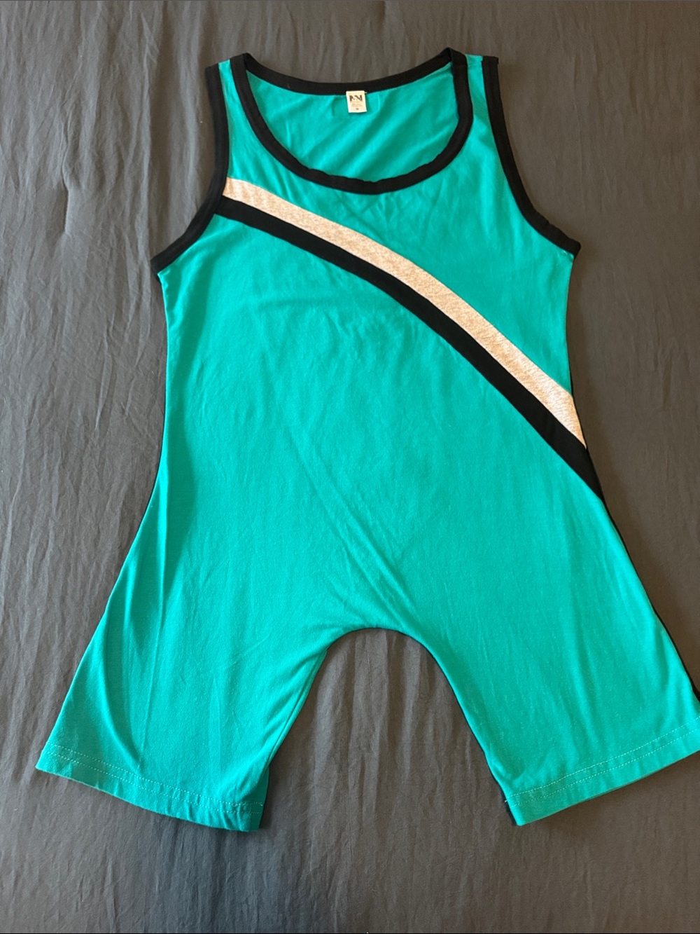 Teal Athletic Bodysuit Medium by N2N with Black Trim